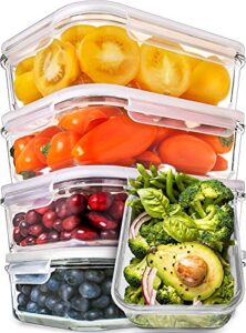 [5-pack, 30oz] glass container food storage containers with lids – leak proof meal prep container glass lunch containers – freezer containers microwave oven dishwasher safe