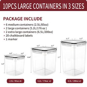 PRAKI Large Airtight Food Storage Containers, 10PCS BPA Free Plastic Cereal Storage Containers, Kitchen & Pantry Organization for Sugar, Flour, Baking Supplies with Lables & Mark
