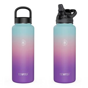 icewater-40 oz, 2 lids(soft auto straw & wide mouth),insulated water bottle,18/8 stainless steel,bpa-free,vacuum double walled,leak proof (40 oz, purple)