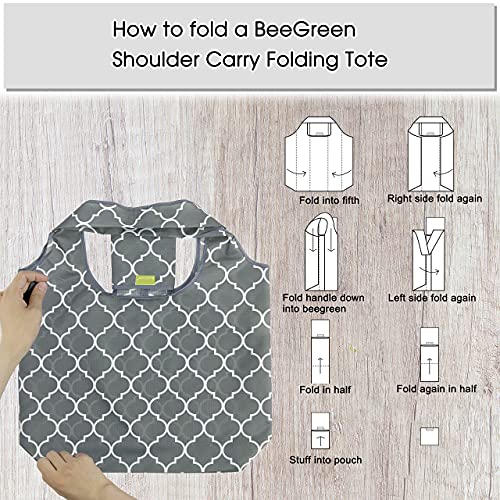 BeeGreen Shopping Bags Reusable Grocery Tote Bags 6 Pack XLarge 50LBS Ripstop Geometric Fashion Recycling Bags with Pouch Bulk Machine Washable Nylon Bags Black Gray Blue Navy Teal Christmas