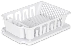 sterilite 2-piece large sink set dish rack drainer, white (18 l x 13 3/4″ w x 5 1/2″ h), 3/4″ l x 3/4″ w x