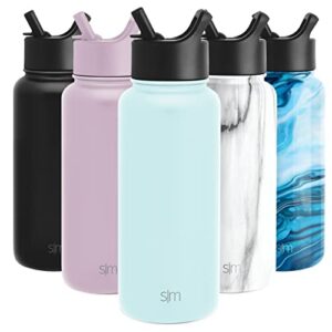 simple modern water bottle with straw lid vacuum insulated stainless steel metal thermos bottles | reusable leak proof bpa-free flask for gym, travel, sports | summit collection | 32oz, light blue