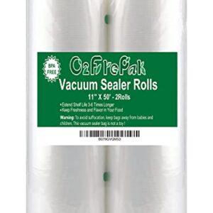 O2frepak 2Pack (Total 100Feet) 11x50 Rolls Vacuum Sealer Bags Rolls with BPA Free,Heavy Duty Vacuum Food Sealer Storage Bags Rolls,Cut to Size Roll,Great for Sous Vide