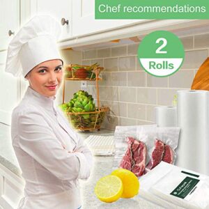 O2frepak 2Pack (Total 100Feet) 11x50 Rolls Vacuum Sealer Bags Rolls with BPA Free,Heavy Duty Vacuum Food Sealer Storage Bags Rolls,Cut to Size Roll,Great for Sous Vide