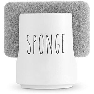 Sponge Holder - Dish Sponge Holder for Kitchen Sink with Sponge - Ceramic Kitchen Sponge Holder for Sink - Porcelain Kitchen Sink Sponge Caddy - Farmhouse Kitchen Sink Organizer for Sink Accessories