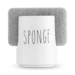 Sponge Holder - Dish Sponge Holder for Kitchen Sink with Sponge - Ceramic Kitchen Sponge Holder for Sink - Porcelain Kitchen Sink Sponge Caddy - Farmhouse Kitchen Sink Organizer for Sink Accessories