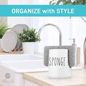 Sponge Holder - Dish Sponge Holder for Kitchen Sink with Sponge - Ceramic Kitchen Sponge Holder for Sink - Porcelain Kitchen Sink Sponge Caddy - Farmhouse Kitchen Sink Organizer for Sink Accessories