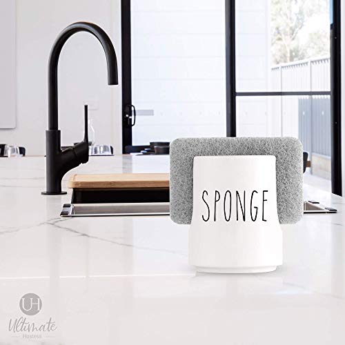 Sponge Holder - Dish Sponge Holder for Kitchen Sink with Sponge - Ceramic Kitchen Sponge Holder for Sink - Porcelain Kitchen Sink Sponge Caddy - Farmhouse Kitchen Sink Organizer for Sink Accessories