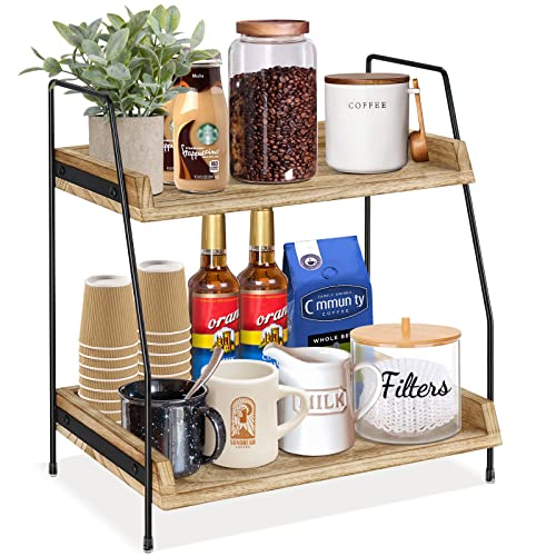 Coffee Bar Accessories and Organizer Countertop, Coffee Station Organizer 2 Tier Kitchen Counter Shelf Organizer,Coffee Condiment Storage,Cup Lid Holder Countertop Shelf for Bathroom,Kitchen,Coffe Bar