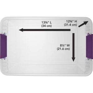 Sterilite 17631706 27 Quart/26 Liter ClearView Latch Box, Clear with Sweet Plum Latches, 6-Pack