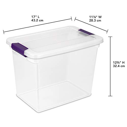 Sterilite 17631706 27 Quart/26 Liter ClearView Latch Box, Clear with Sweet Plum Latches, 6-Pack