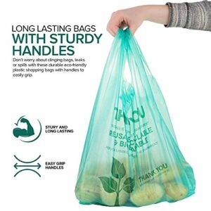 Stock Your Home Eco Grocery Bags (100 Count) Biodegradable Plastic Grocery Bags - Reusable Supermarket Thank You Shopping Bags, Recyclable Plastic T Shirt Bags, Small Trash Can Bags