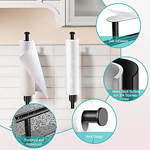 MGahyi Paper Towel Holder Wall Mount, Self Adhesive Or Drilling Under Cabinet Kitchen, 13.2 inch Stainless Steel Paper Towel Roll Rack, Towel Roll Hanger for Bathroom(Rectangle-Black)