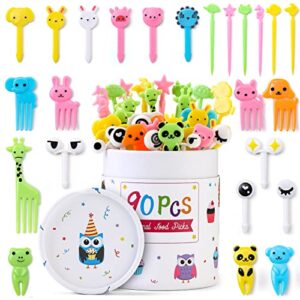 90 pcs food picks for kids with cute storage box, cartoon animals kids fruit toothpicks, lunch accessories for bento box, fun toddler food picks – bpa free