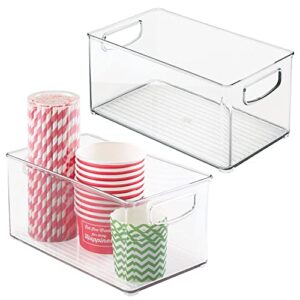 mdesign plastic kitchen organizer – storage holder bin with handles for pantry, cupboard, cabinet, fridge/freezer, shelves, and counter – holds canned food, snacks, drinks, and sauces – 2 pack – clear
