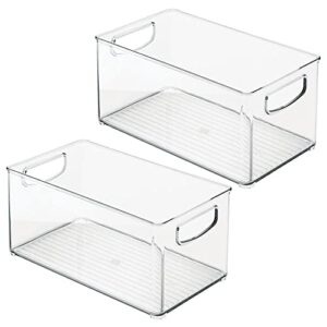 mDesign Plastic Kitchen Organizer - Storage Holder Bin with Handles for Pantry, Cupboard, Cabinet, Fridge/Freezer, Shelves, and Counter - Holds Canned Food, Snacks, Drinks, and Sauces - 2 Pack - Clear