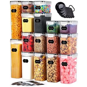 kootek cereal containers storage set, 16 pcs pantry kitchen organization and storage airtight food storage container, leakproof 25.2l with pen, chalkboard labels, measuring spoon set