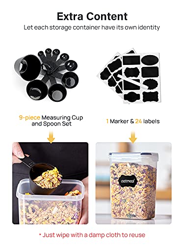 Kootek Cereal Containers Storage Set, 16 Pcs Pantry Kitchen Organization and Storage Airtight Food Storage Container, Leakproof 25.2L with Pen, Chalkboard Labels, Measuring Spoon Set