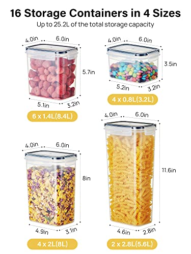 Kootek Cereal Containers Storage Set, 16 Pcs Pantry Kitchen Organization and Storage Airtight Food Storage Container, Leakproof 25.2L with Pen, Chalkboard Labels, Measuring Spoon Set