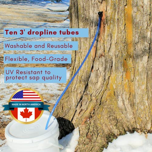 MAPLE TAPPER Maple Syrup Tree Tapping Kit – (10) Spiles + (10) 3' Tubes + (2) 1- QT Maple Sap Filters – BPA Free Food Grade - Full Instructions, Recipe Cards- Made in North America