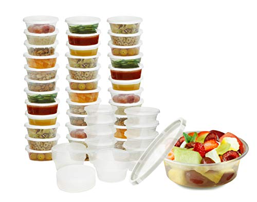 8 oz Plastic Containers with Lids (50 sets) - Food Storage Containers Great for Slime, Party Supplies, Meal Prep and Portion Control - Leakproof and Microwave Safe BPA Free 8oz Plastic Jars with Lids