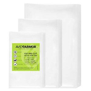 avid armor – vacuum sealer bags, vac seal bags for food storage, freezing, and sous vide cooking, non-bpa freezer vacuum sealer bags, pint, quart, and gallon sizes combo pack, 150 bags