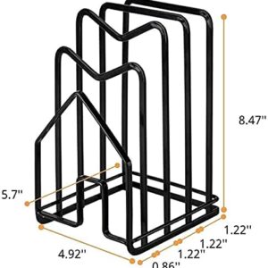 SUNFCON Cutting Board Rack Chopping Board Organizer Stand Holder Kitchen Countertop Pots Pan Lids Rack Organizer Flat Steel 4.92 x 5.7 x 8.47 in. Black