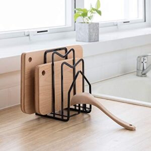 sunfcon cutting board rack chopping board organizer stand holder kitchen countertop pots pan lids rack organizer flat steel 4.92 x 5.7 x 8.47 in. black