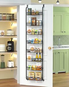 timebal 8 tier over the door pantry organizer, over the door organizer and storage rack with 8 full baskets, metal hanging & wall mounted kitchen storage spice rack, bathroom over door organizer-black