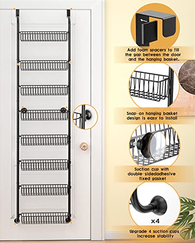 TIMEBAL 8 Tier Over the Door Pantry Organizer, Over the Door Organizer and Storage Rack with 8 Full Baskets, Metal Hanging & Wall Mounted Kitchen Storage Spice Rack, Bathroom Over Door Organizer-Black