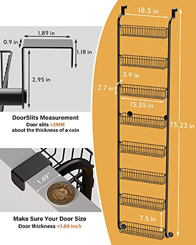 TIMEBAL 8 Tier Over the Door Pantry Organizer, Over the Door Organizer and Storage Rack with 8 Full Baskets, Metal Hanging & Wall Mounted Kitchen Storage Spice Rack, Bathroom Over Door Organizer-Black