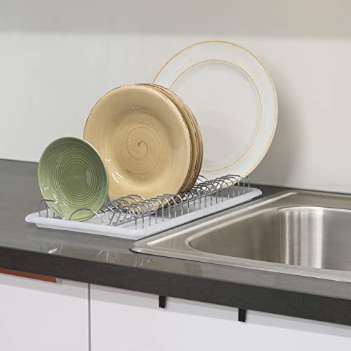 Simple Houseware Plate Drying Rack with Drainboard, Chrome