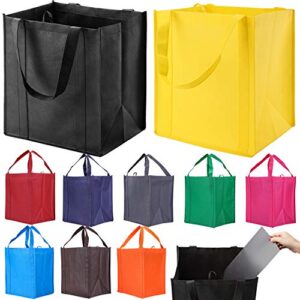 NERUB 10 Pack Reusable Reinforced Handle Grocery Bags - Heavy Duty Large Shopping Totes with Thick Plastic Bottom can hold 40 lbs