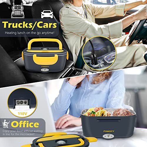 Electric Lunch Box, 60W Food Warmer, Heated Lunch Boxes for Adults, Heating Lunch Box for Work, Support 12V/24V/110V for Truck/Car/Work/Home, 304 Stainless Steel Container, Fork/Spoon/Knives, 1.5 L