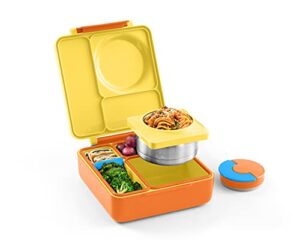 omiebox bento box for kids – insulated bento lunch box with leak proof thermos food jar – 3 compartments, two temperature zones – (sunshine) (single) (packaging may vary)