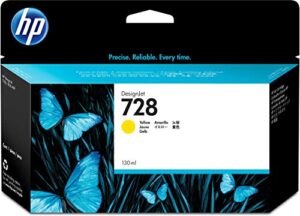 hp 728 yellow 130-ml genuine ink cartridge (f9j65a) for designjet t830 mfp & t730 large format plotter printers