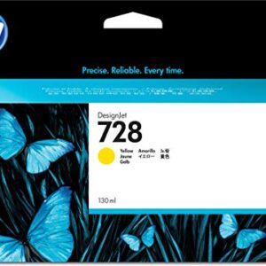 HP 728 Yellow 130-ml Genuine Ink Cartridge (F9J65A) for DesignJet T830 MFP & T730 Large Format Plotter Printers