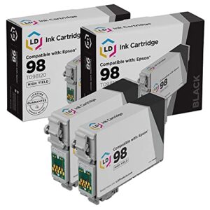 LD Products Remanufactured Ink Cartridge Replacement for Epson 98 T098120 (2 Pack - Black) for use in Artisan 700, 710, 725, 730, 810, 835, 837