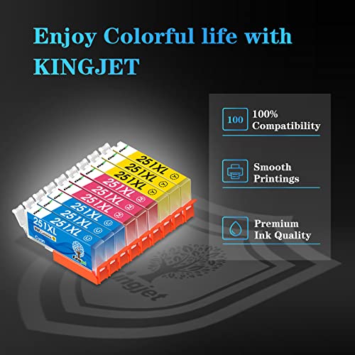 Kingjet Compatible Ink Cartridge Replacement for Canon CLI-251XL CLI 251 XL (3C/3M/3Y) Work with PIXMA MX922 IP7220 MG5520 MG5420 IX6820 IP8720 MG7120 MG6320 Printer