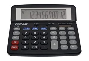 victor 9700 12-digit standard function business calculator, battery and solar hybrid powered tilt lcd display, great for home and office use, black