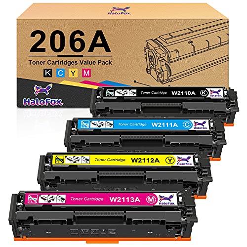 HaloFox Compatible Toner-Cartridge Replacement for HP 206A W2110A 206X W2110X for HP Color Pro MFP M283fdw M255dw M283cdw M283 M255 Printer Toner (Black Cyan Yellow Magenta, 4-Pack)