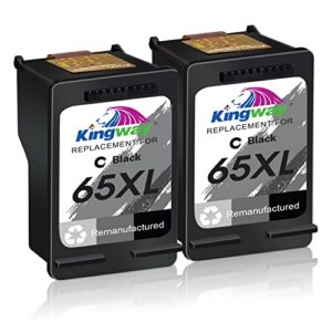 kingway 65 ink cartridge for hp printers, remanufactured replacement for 65xl 65 xl to use with envy 5055 5052 5058 deskjet 3755 2655 3720 3722 3723 3752 3758 2652 2624 printer (2 black)