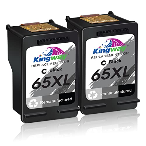 KINGWAY 65 Ink Cartridge for HP Printers, Remanufactured Replacement for 65XL 65 XL to use with Envy 5055 5052 5058 DeskJet 3755 2655 3720 3722 3723 3752 3758 2652 2624 Printer (2 Black)