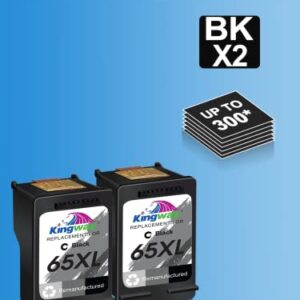 KINGWAY 65 Ink Cartridge for HP Printers, Remanufactured Replacement for 65XL 65 XL to use with Envy 5055 5052 5058 DeskJet 3755 2655 3720 3722 3723 3752 3758 2652 2624 Printer (2 Black)