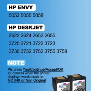 KINGWAY 65 Ink Cartridge for HP Printers, Remanufactured Replacement for 65XL 65 XL to use with Envy 5055 5052 5058 DeskJet 3755 2655 3720 3722 3723 3752 3758 2652 2624 Printer (2 Black)