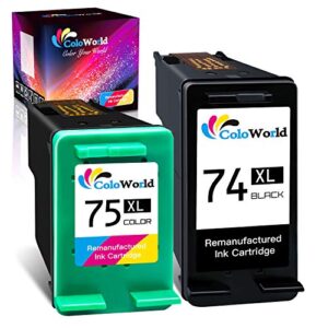 coloworld remanufactured ink cartridge replacement for hp 74xl 75xl 74 75 combo pack (1 black,1 color) cb336wn use with photosmart c4280 c5280 c4480 c4250 deskjet d4360 d4260 officejet j5780 printer