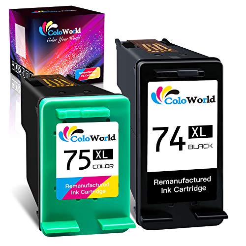 ColoWorld Remanufactured Ink Cartridge Replacement for HP 74XL 75XL 74 75 Combo Pack (1 Black,1 Color) CB336WN Use with PhotoSmart C4280 C5280 C4480 C4250 DeskJet D4360 D4260 OfficeJet J5780 Printer