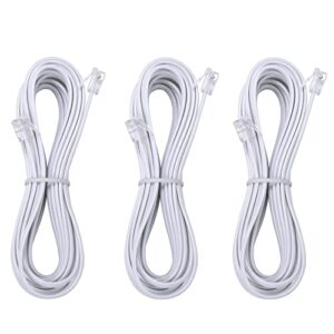 lansensu 6-feet telephone landline extension cord cable cord with standard rj-11 6p4c plug (white 6-ft, 3pack)