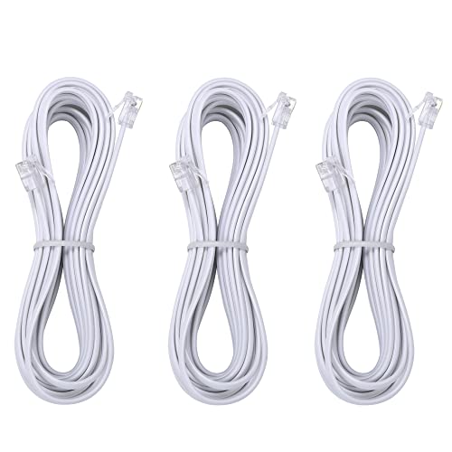 LanSenSu 6-Feet Telephone landline Extension Cord Cable Cord with Standard RJ-11 6P4C Plug (White 6-ft, 3Pack)