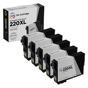 ld products remanufactured replacement for epson 220xl ink cartridges 220 xl t220xl120 high yield (black, 5-pack) for xp-320, xp 420, xp-424, workforce wf-2630, wf-2650, wf2660, wf-2750, wf-2760